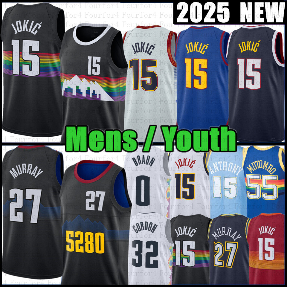 Nikola Jamal Murray Jokic Basketball Jersey Carmelo Anthony Allen Iverson Aaron Gordon Christian Braun Cameron Johnson Valanciunas 2025 26 City Blue Retro Shirt