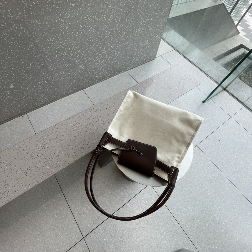 Women 2025 New Product Internet Celebrity Same Color Canvas Splicing Large Capacity Tote Single Shoulder Underarm Bag