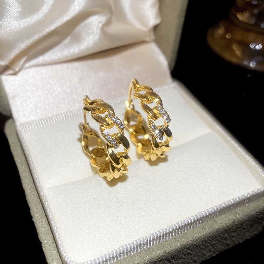 French Retro Diamond-Studded Hollow Chain Unique Design Sense Light Luxury High-End Earrings - view 6