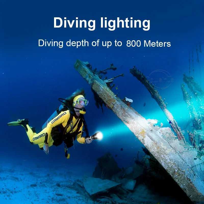 High Power LED Diving Flashlights IPX8 Waterproof Dive Torch Rating Professional Diving Light 26650 Flashlight With Hand RopeW251106