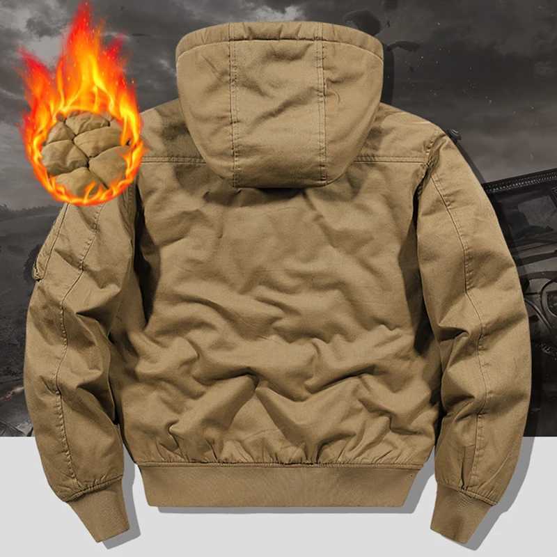 Winter New Men Cotton Jacket Men Warm Thick Windproof Coat Outdoor Pockets Tactical Zip Parkas Detachable Hat Bomber Jacket MaleT251107
