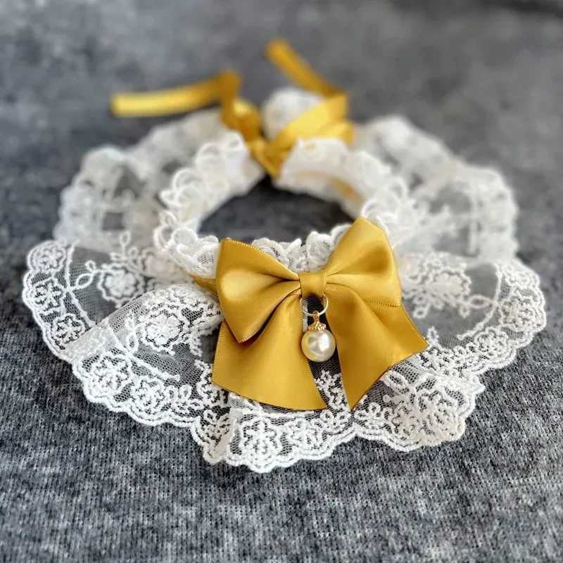 Cute cat collar bow lace mesh embroidery pet bib Burp fabric cute dog collar necklace M250407
