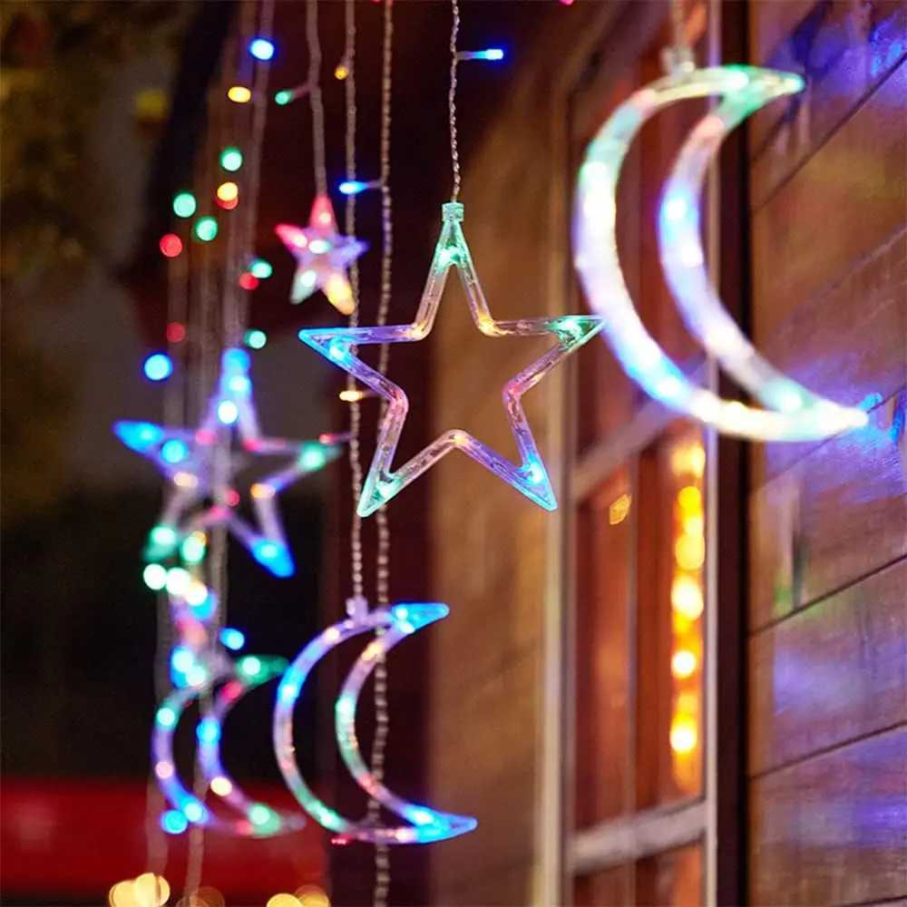 35m Star Moon LED Curtain String Light Battery Power Christmas Garland Fairy Lamp for Outdoor Garden Wedding Xmas NewYear Decor W251107