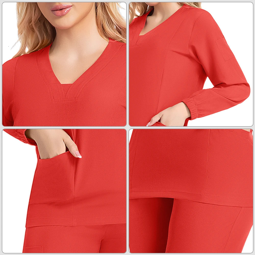Uniforms Woman Scrub Set Nurse Beauty Salon Workwear Long Scrubs Top Pants Spa Doctor Nursing Clinical Suit 250402