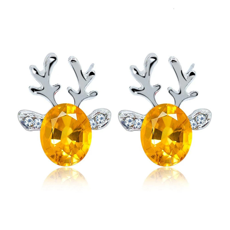 Top Source New Elk Style Reindeer Earrings 3D Antlers Crystal Set