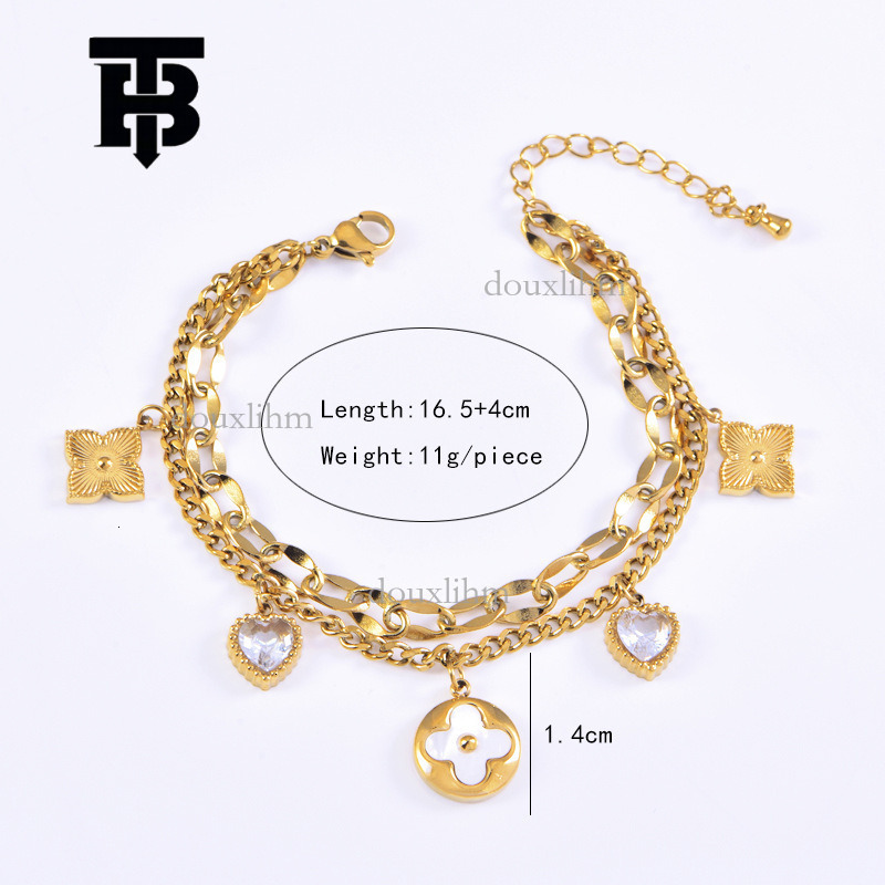 TB BHULAMTE Designer Titanium Steel Bracelet Neutral Style Luxury Bow Star Moon Love Set Diamond Double Layered Stacked Pig Nose Handmade Women's