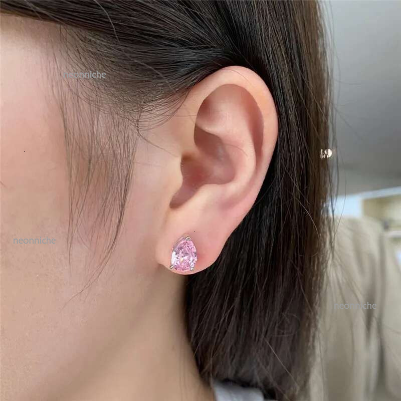 moissanite dia earring designer woman sterg sier white pink 5A zirconia square heart back stud jewelry earrings womens party friend girls gift