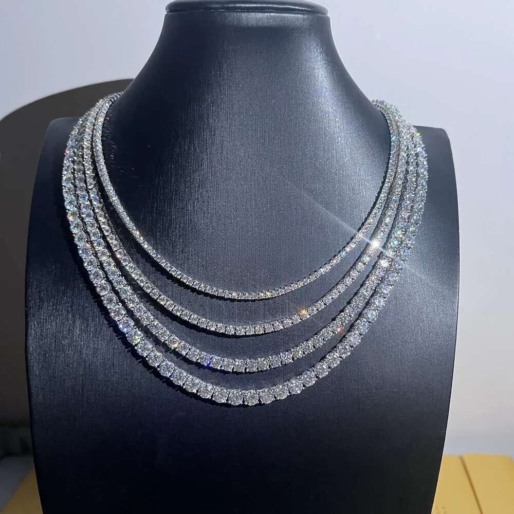 Necklace Chain Iced Out Sier 2Mm-10Mm Micro Clustered D VVS Moissanite Tennis Bracelet