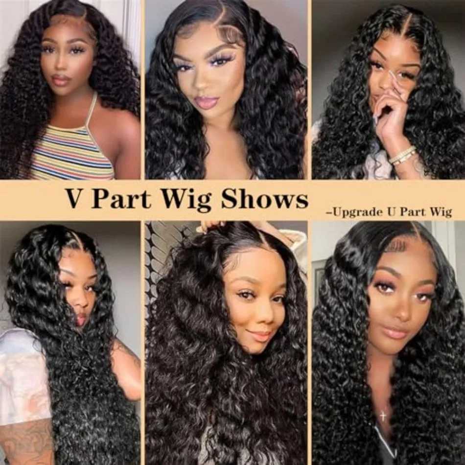 30 Inch Curly V Part Wig Human Hair Brazilian Virgin Human Hair Wig Upgrade U Part Wig Glueless V Shape Wig Natural Black Color W251107