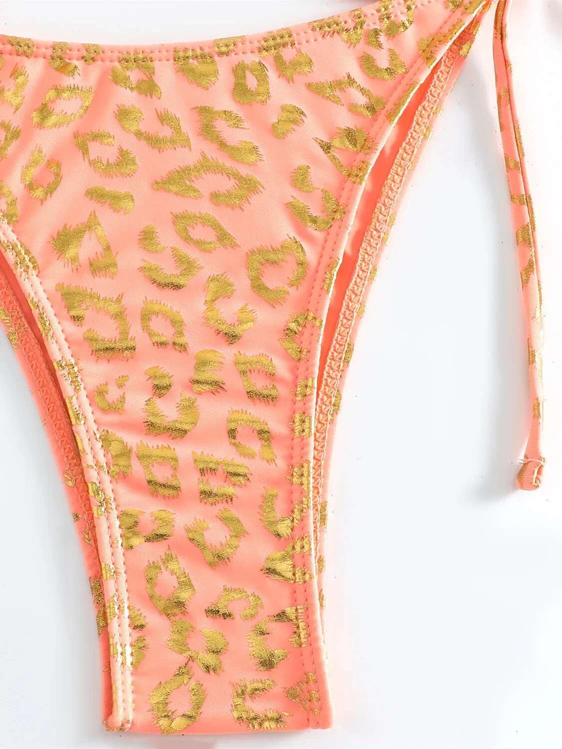 Dongdumaoyi Sexy Orange Leopard Print Bikini Set Women Halter Push Up Bra Tie Side Thong Swimsuit Summer Backless Bathing Suit Swimwear