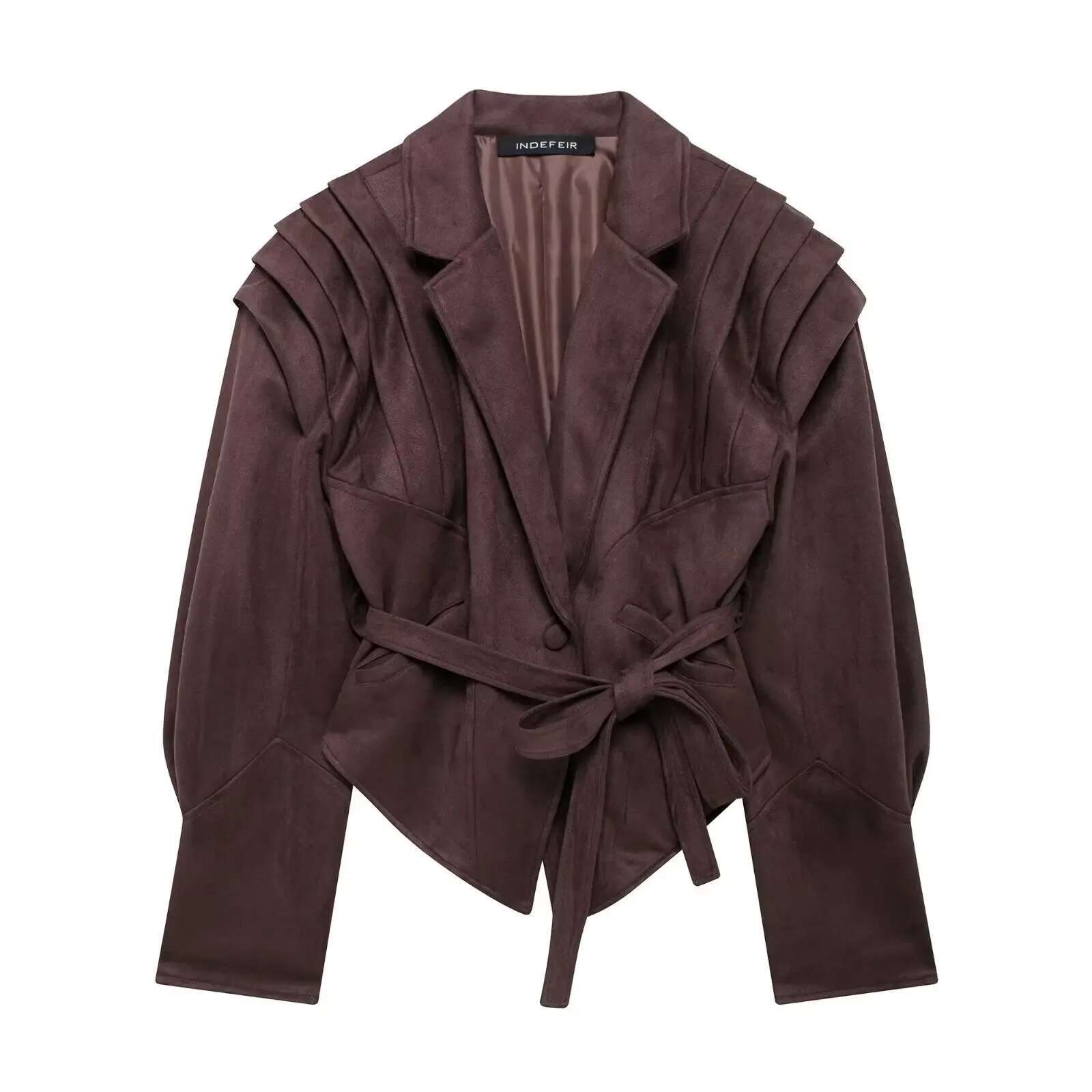 2024 Autumn New Women's Fashion Belt-Fitted Chamois Leather Jacket European And American Style Street Design Sensibility