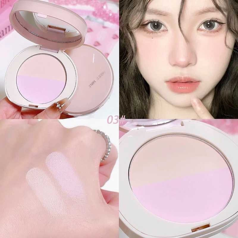 Two tone pressure setting powder loose control oil natural brightness low saturation purple almond high gloss Korean double-sided makeupXJ250407