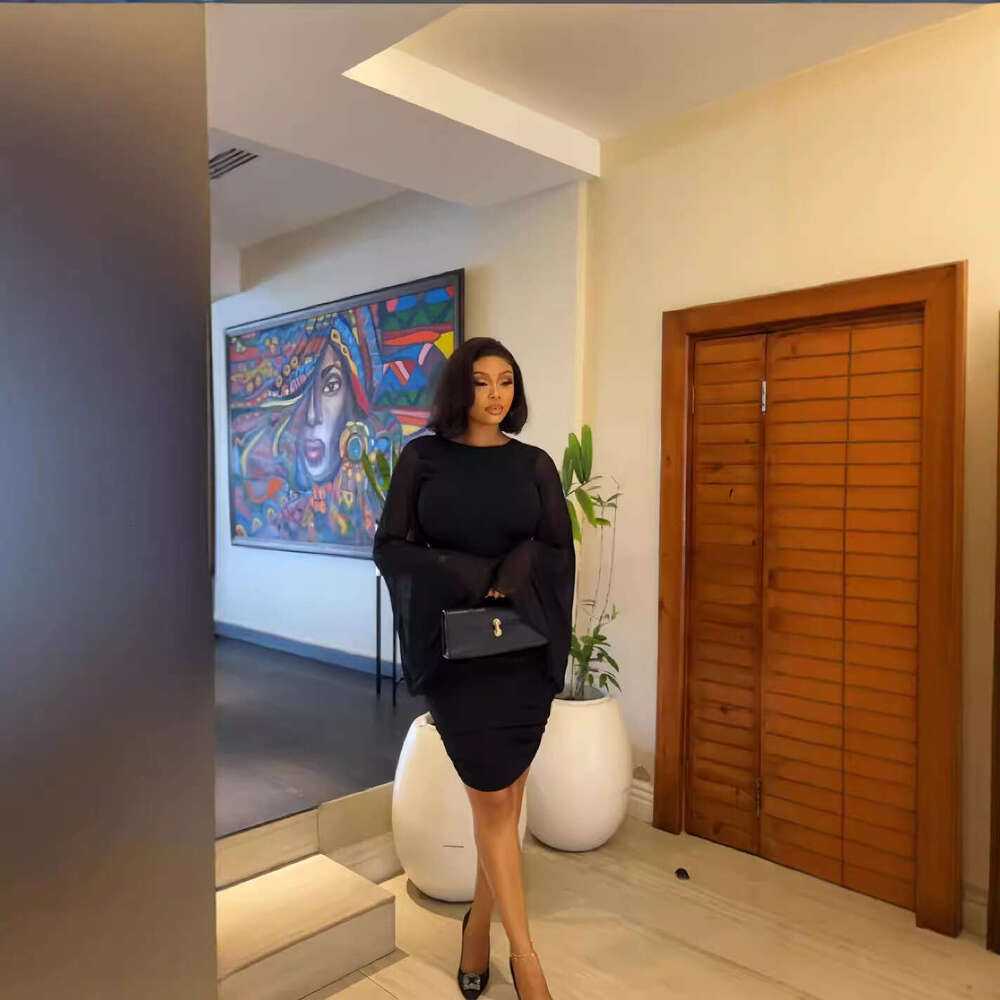 Cross-Border Women's Fashion 2025 Autumn New Solid Color Round Neck Flared Sleeve Sexy Backless Bodycon Dress