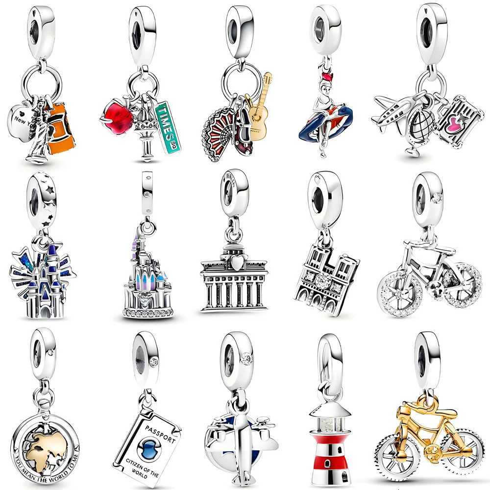 New Japan Bicycle Car Travel New York Statue of Liberty Charm Beaded Fit Original Pan Bracelet DIY Women Jewelry Making GiftXJ251107
