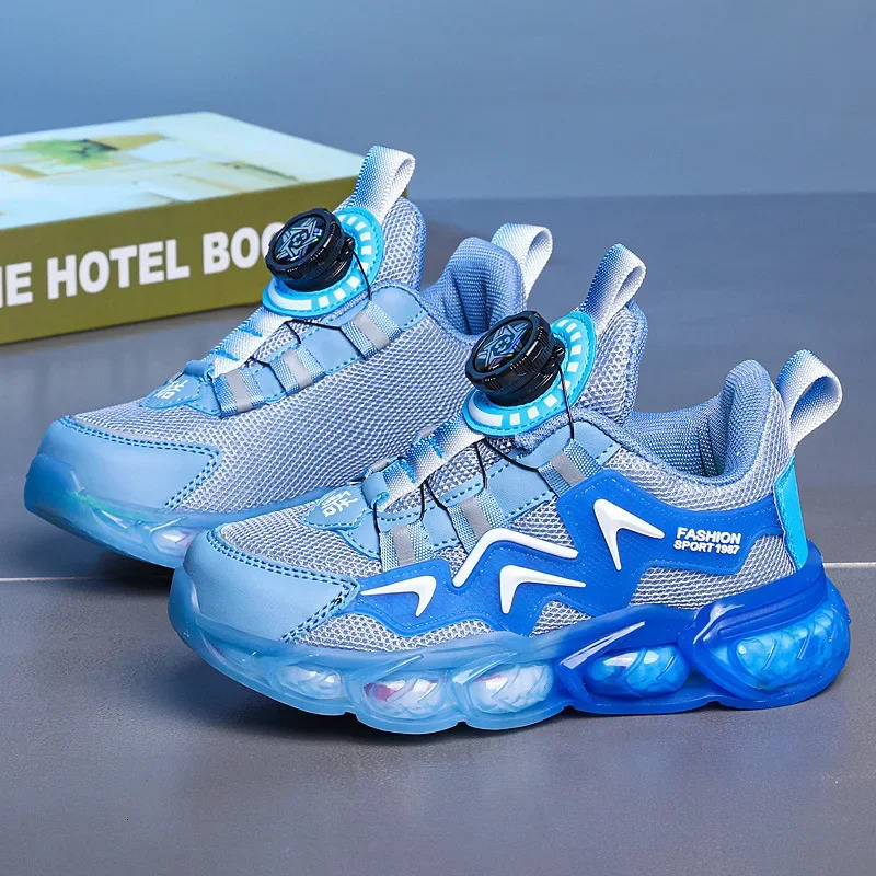 Childrens running shoes spring and summer 24 mesh breathable rotating buckle boys and girls elementary school students sports shoes 250403