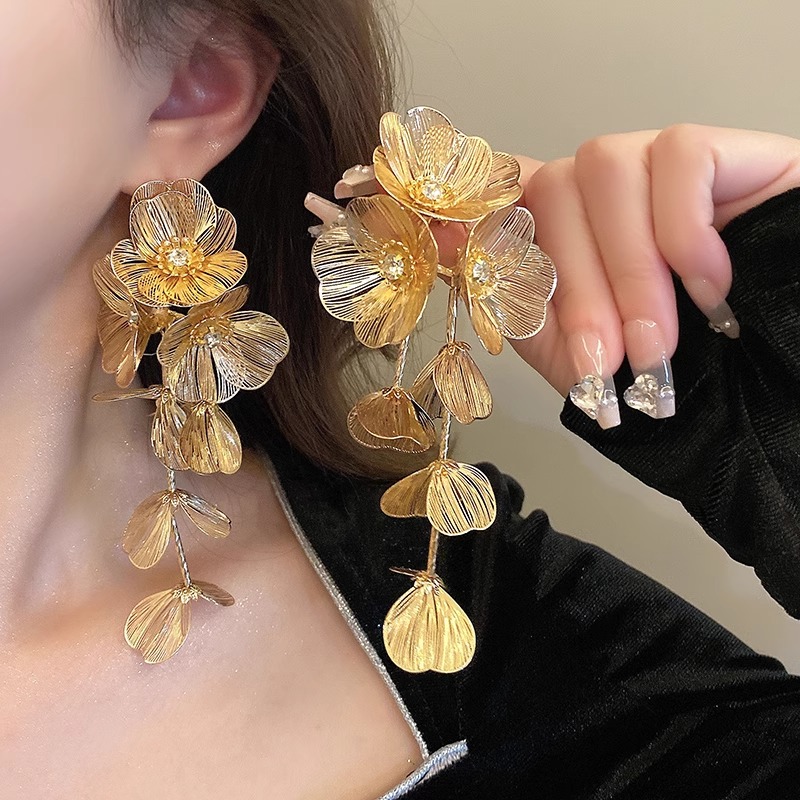 Chic Party Wedding Jewelry Layered Flower Pendants Studded with Imitation Crystal Decorations