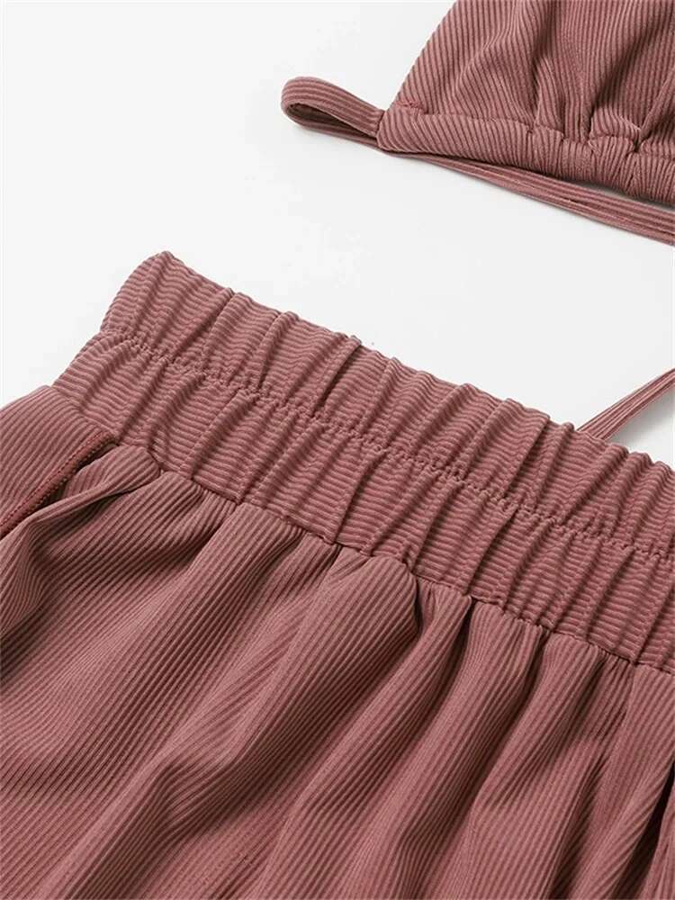 Dongdumaoyi Sexy Front Tie Piece Bikini Set Women Brown Push Up Padded High Waist Swimsuit Female Beach Bathing Suit Swimwear Biquini