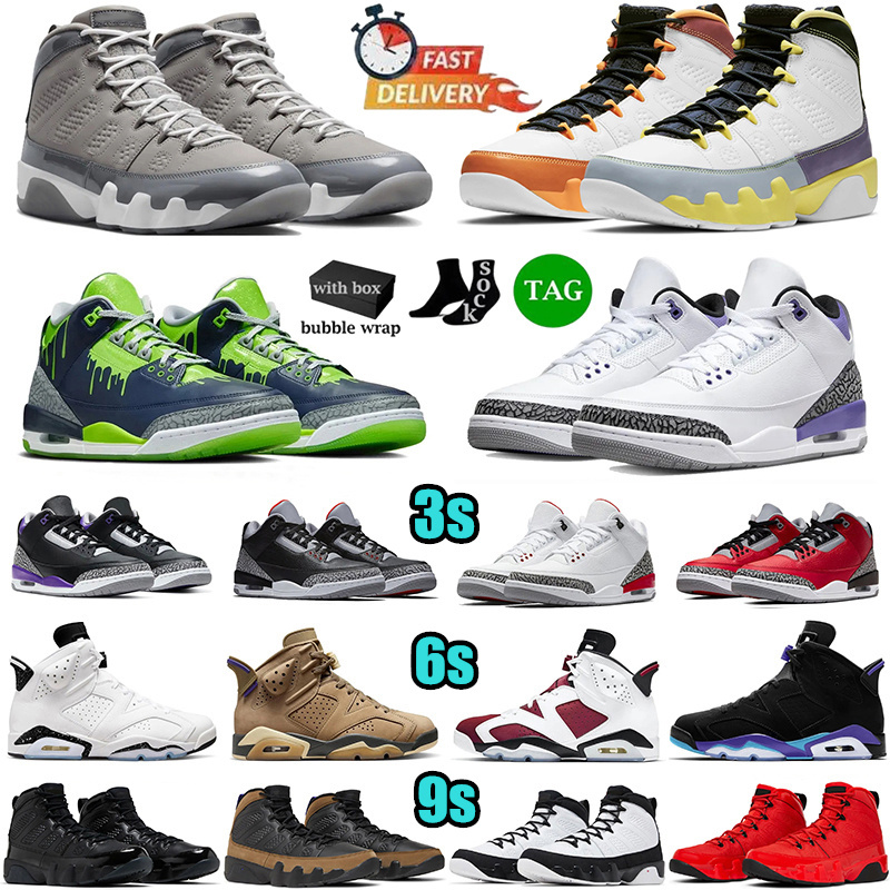 With Box 3s 6s 9s Basketball Shoes Designer Mens Shoes Breathable Trainers Black Cat Fire Red Hugo Katrina Midnight Navy Outdoors Men Sport Sneakers Size 40-47