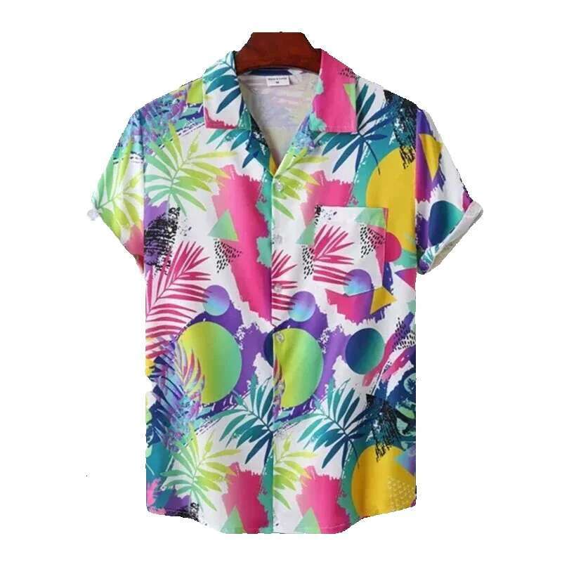 Summer rainbow professional collar oversized Camisa Hawaiian 3D printed fashionable men's and women's Haruku short sleeved shirt