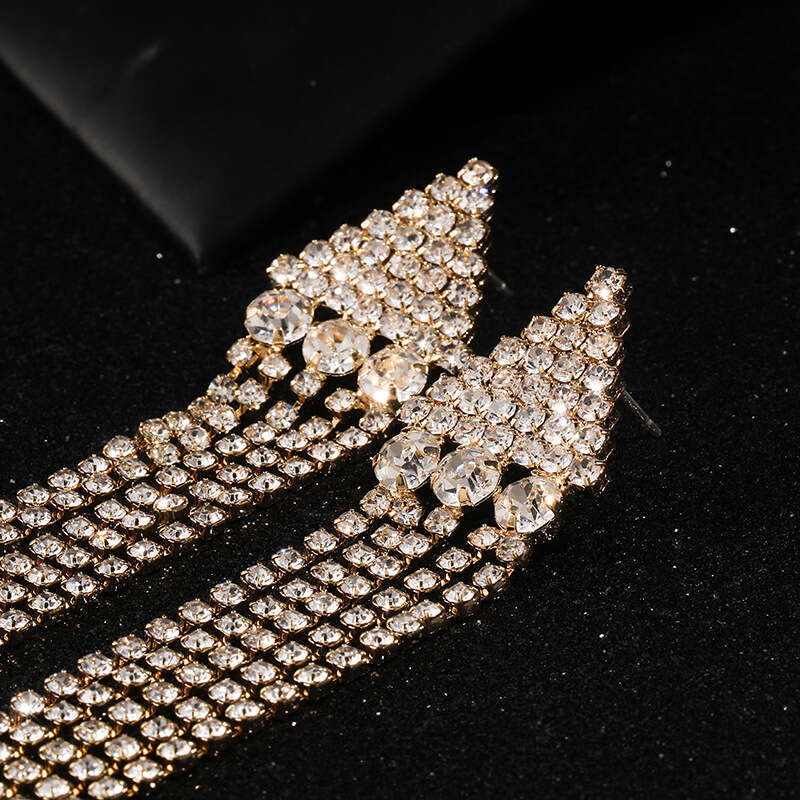 S Sier Needle Triangle Water Dia Exaggerated Extra Long tassels, Irregular Claw Chain Earrings, Simple and Skinny Style