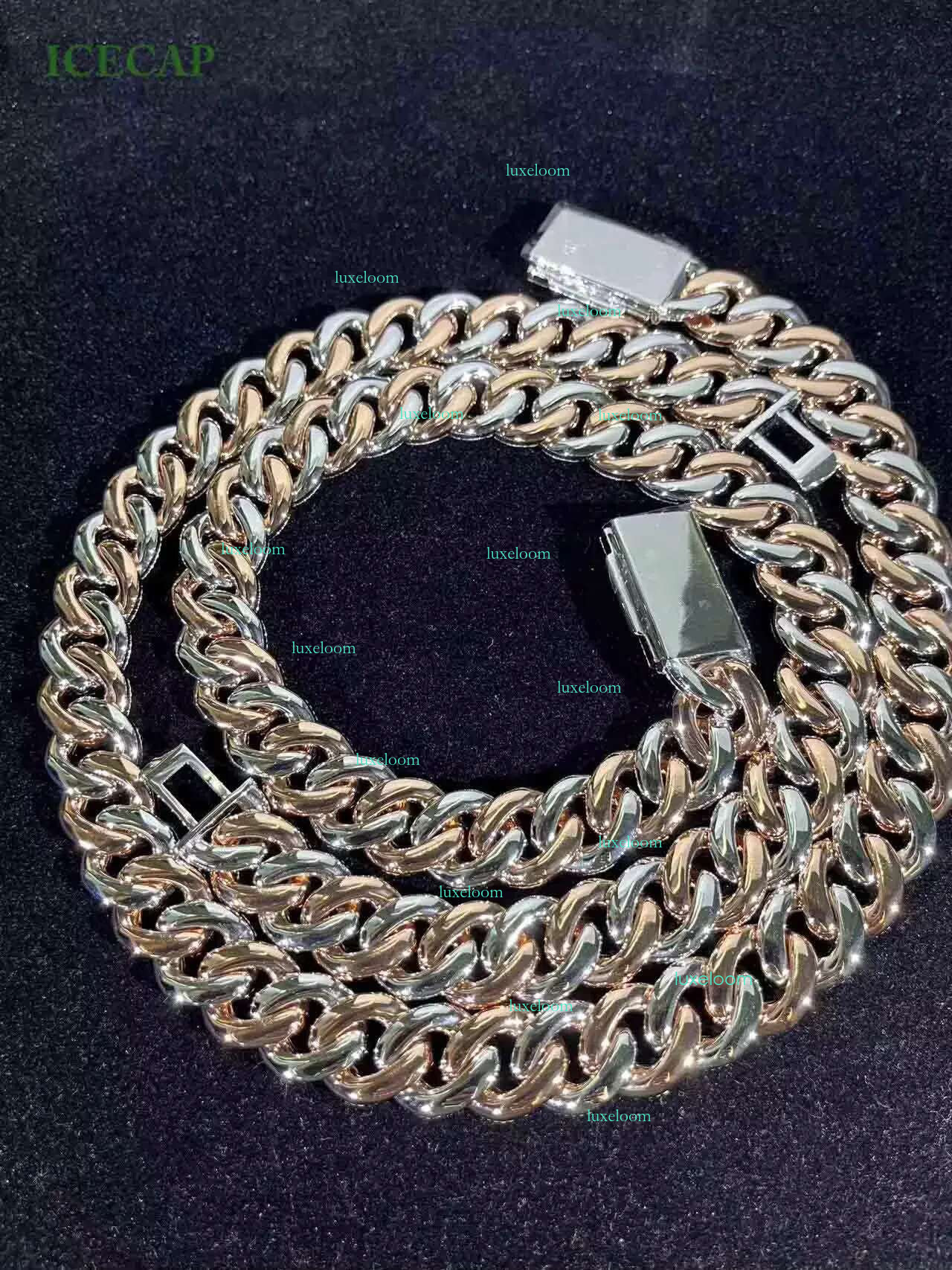 Hot 18mm 5rows Bubble Hiphop Sterg Sier Moissanite Chain Iced Out two Tone Cuban k Necklace