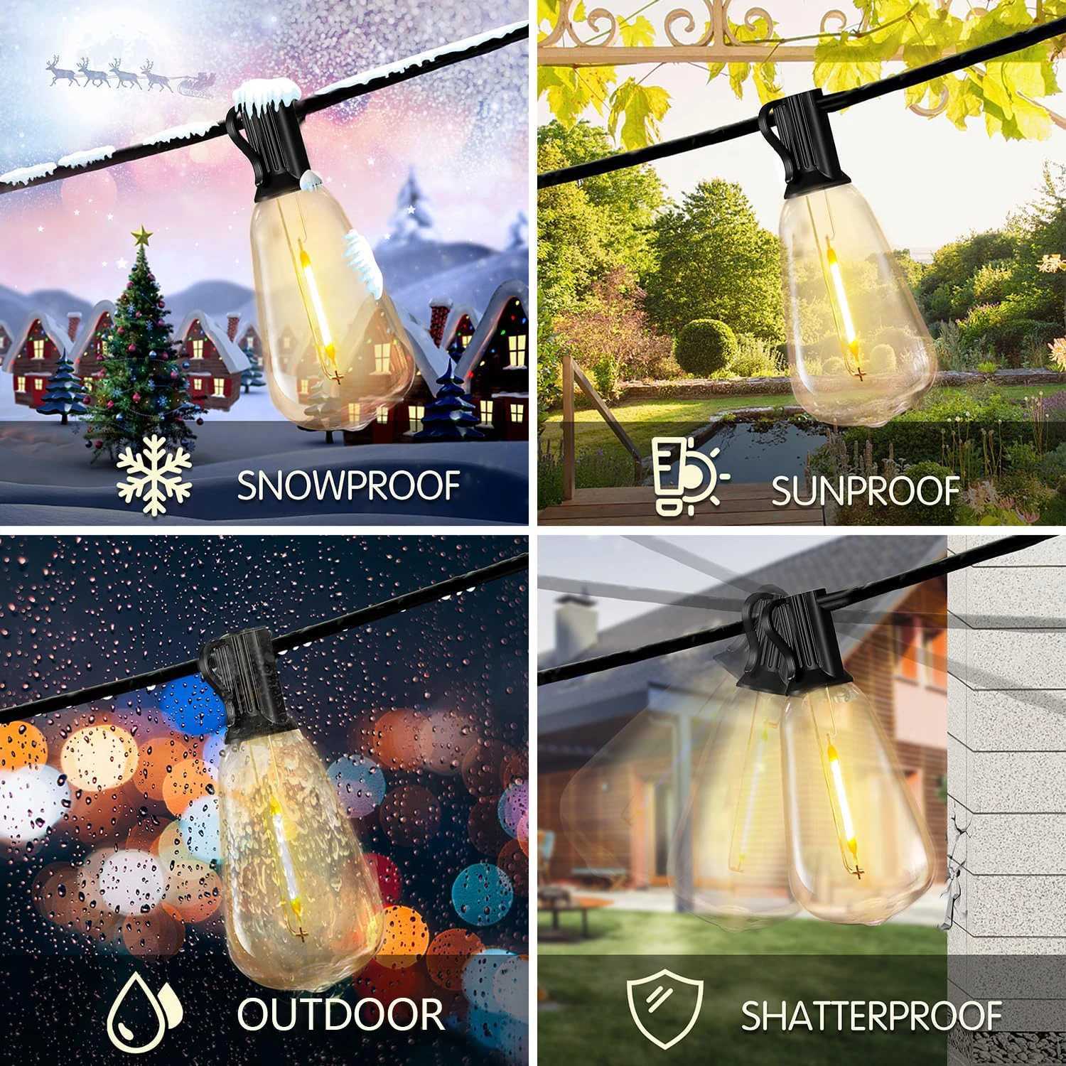 100ft Outdoor String Lights Waterproof ST38 Globe Led Patio Lights with 24 Edison Vintage Bulbs Connectable Outdoor Lights for W251107