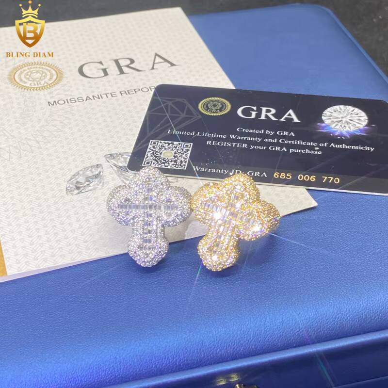 Hot Sale HipHop Cross Ring for Men 925 Sterling Silver Ring Iced Out VVS Moissanite Ring Baguette Cut Pass Diamond Test with GRA
