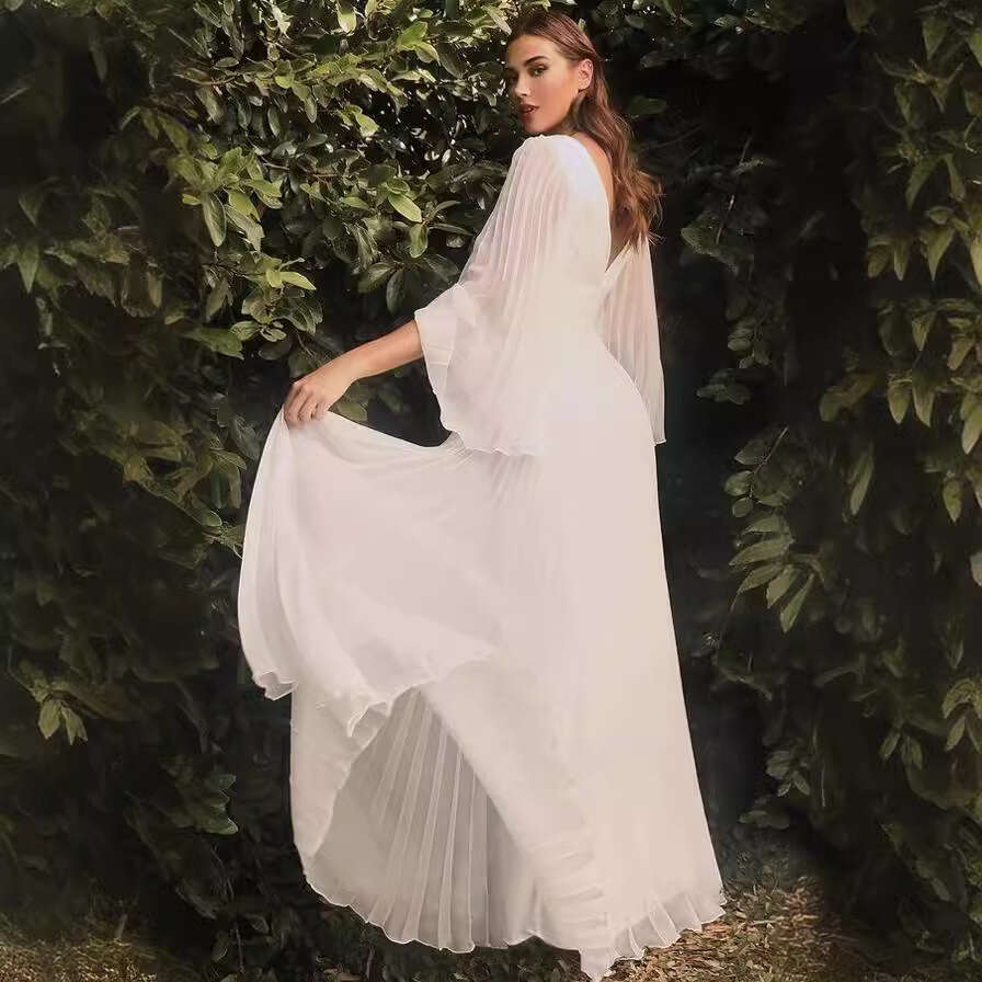 2025 Cross-Border Trade New Women's Fashion Wish Sexy Deep V Long Sleeve Slim Fit Dress