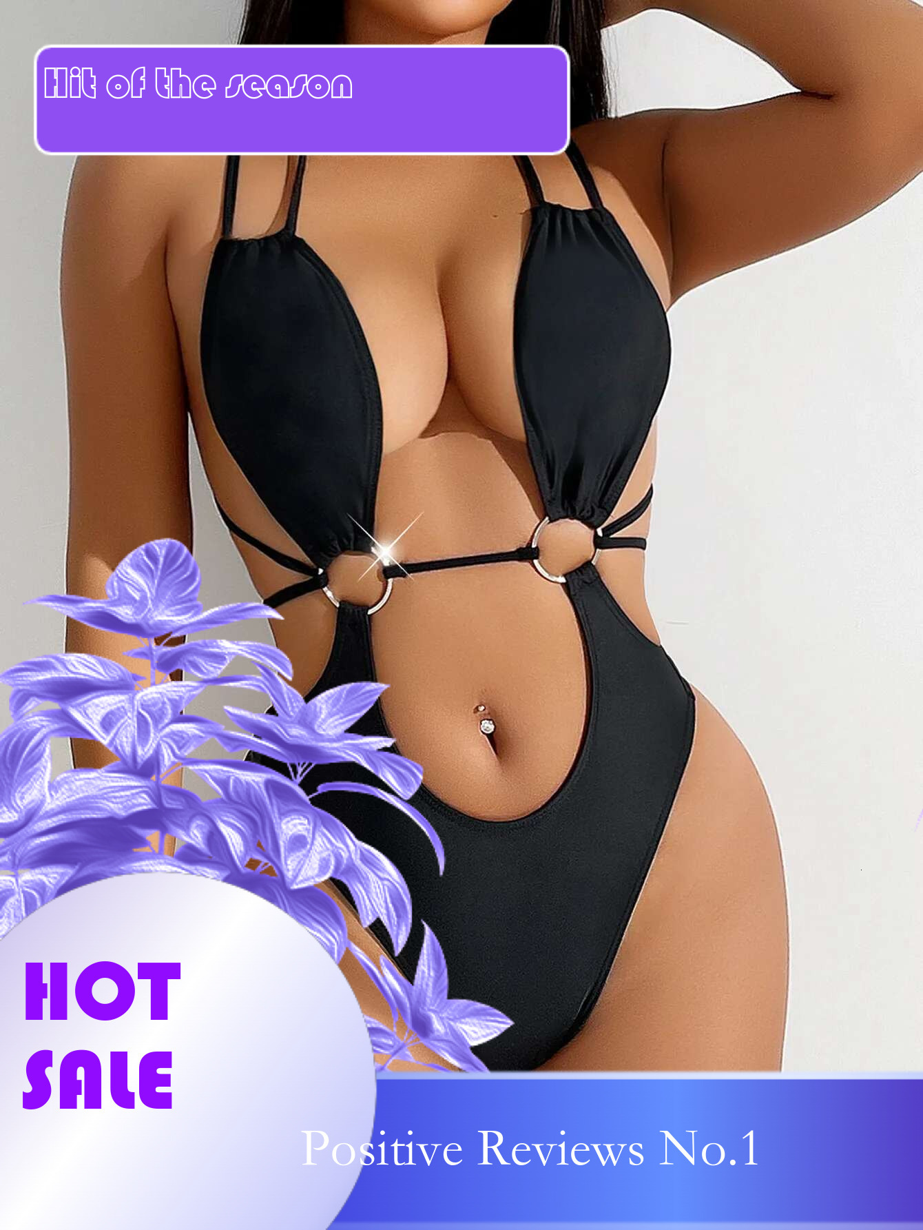 Dongdumaoyi Sexy Hollow Out One Piece Swimsuit Women Black Metal Ring Linked Cut Up Backless Thong Bikni Beach Bathing Suit Swimwear