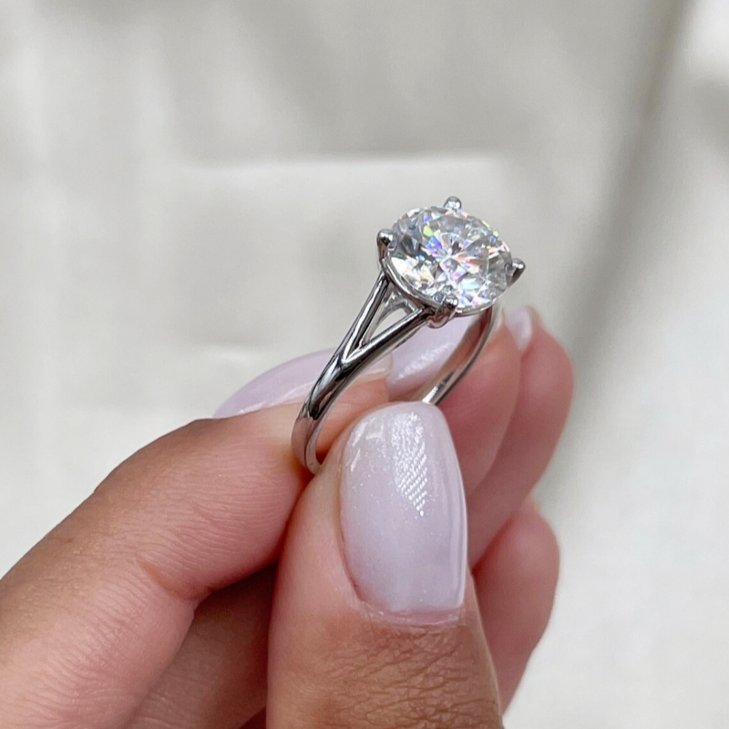 Jewelry 18K 14K White Gold 3.0 Carat Round Shape E VS1 Lab Diamond Solitaire Split Engagement Ring Pt950 Available Wedding Gold Ring For Women