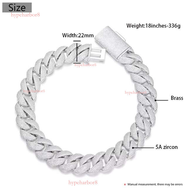 22mm Big Size Heavy Iced Out Bg Hip Hop Cuban k Chain for Men Women Fashion Gold Thick Miami Brass Cz Dia Necklace