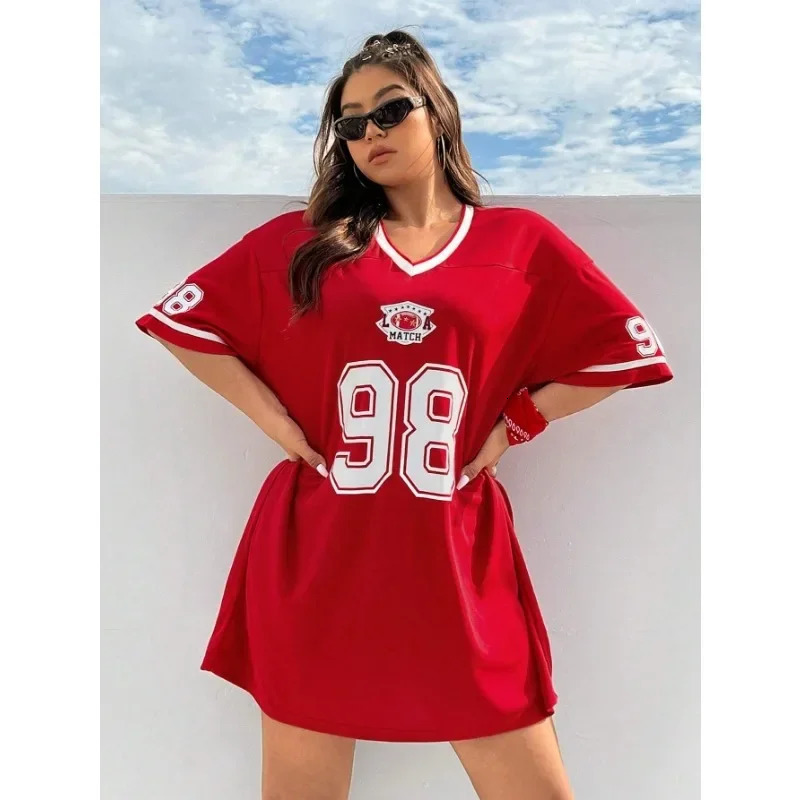 summer womens plus size 98 printed Vneck short sleeved Tshirt loose comfortable breathable casual style top 250407