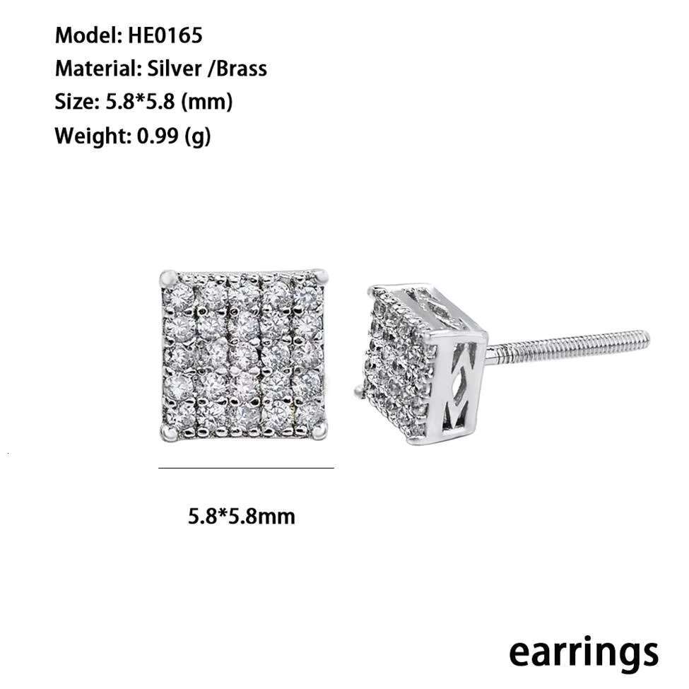 Wholesale High Quality Hip Hop Jewelry Rhodium 18k Gold Plated 925 Sterling Silver Square Stud Earring for Men
