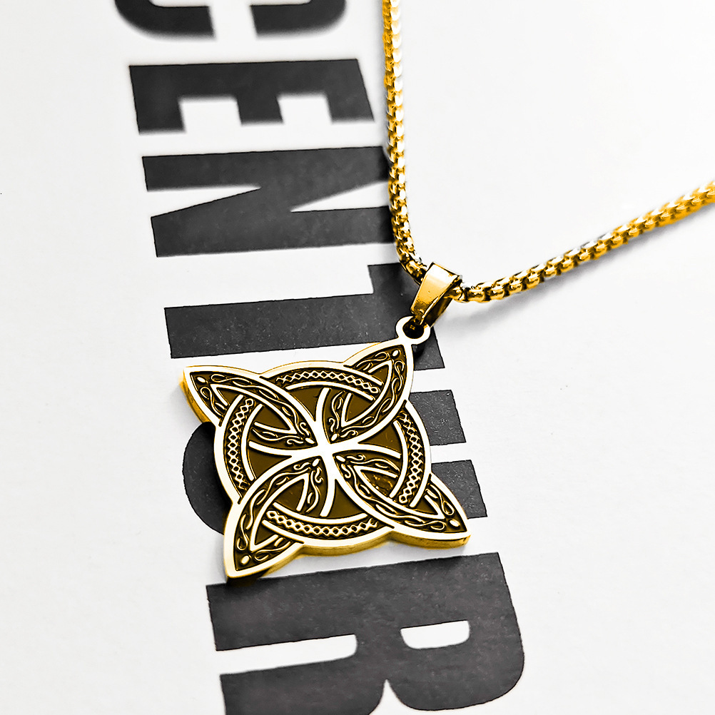 New Personalized Hip Hop Celtic Viking Triangle Men's Trendy Titanium Steel Pendant Star Moon Fan Necklace