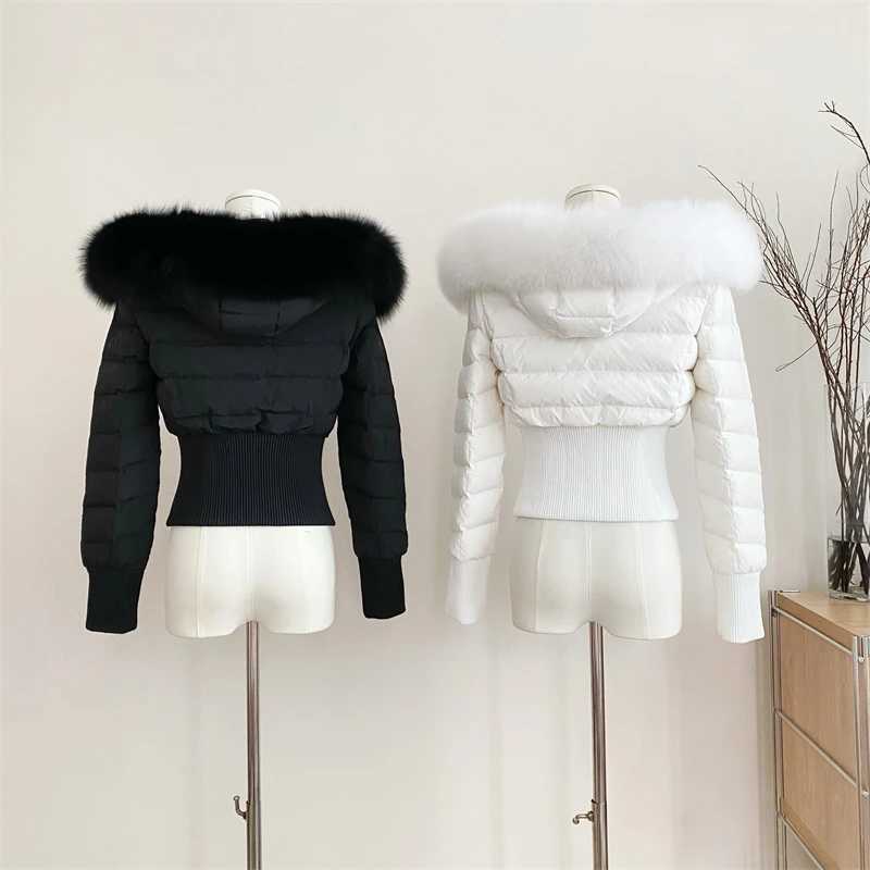 Winter Real Fox Fur Women White Down 2000s Short Jacket Warm Puffer Female Outdoor Thick Cropped Y2k Fashion Parkas 2024 C251107