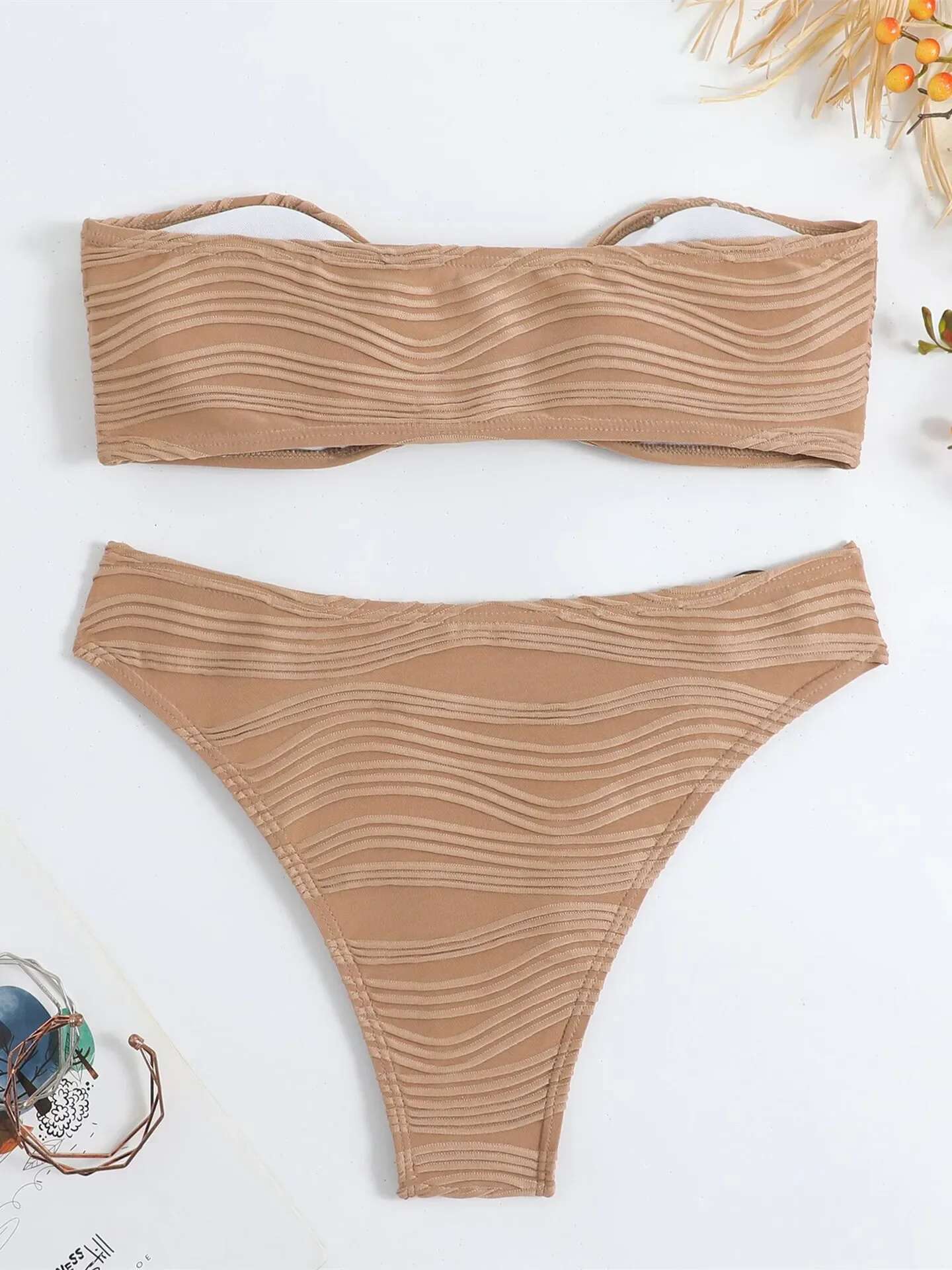 Dongdumaoyi Sexy Bandeau Bikini Women Front Tie Up Swimsuit Green Black Off Shoulder Cut Out Push Bathingh Suits Triangle Swimwear