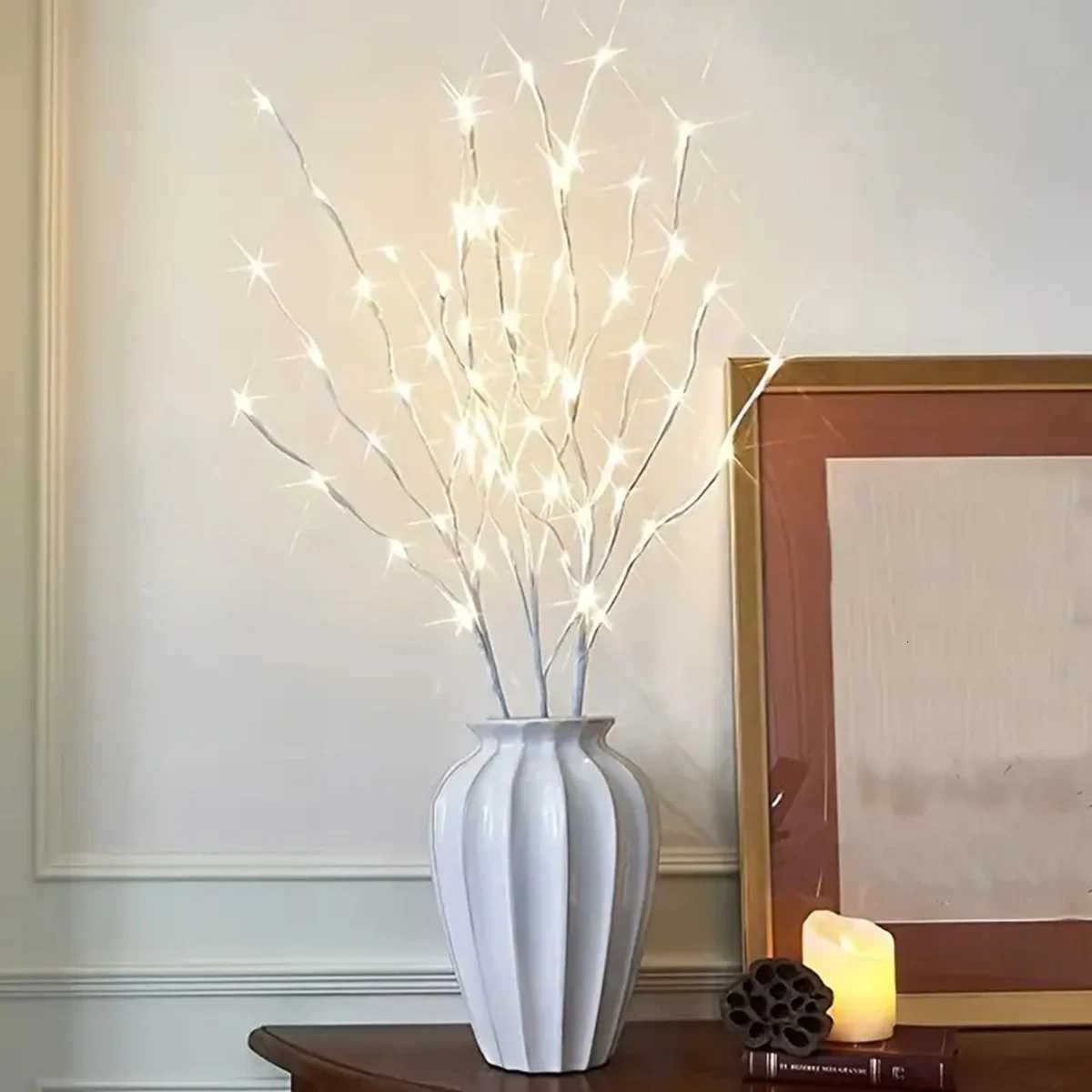 1 PC White Birch Branch Lights Battery Operated 20 LED Fairy Lights Willow Branches for Home Bedroom Inside Outdoor Decoration W251107