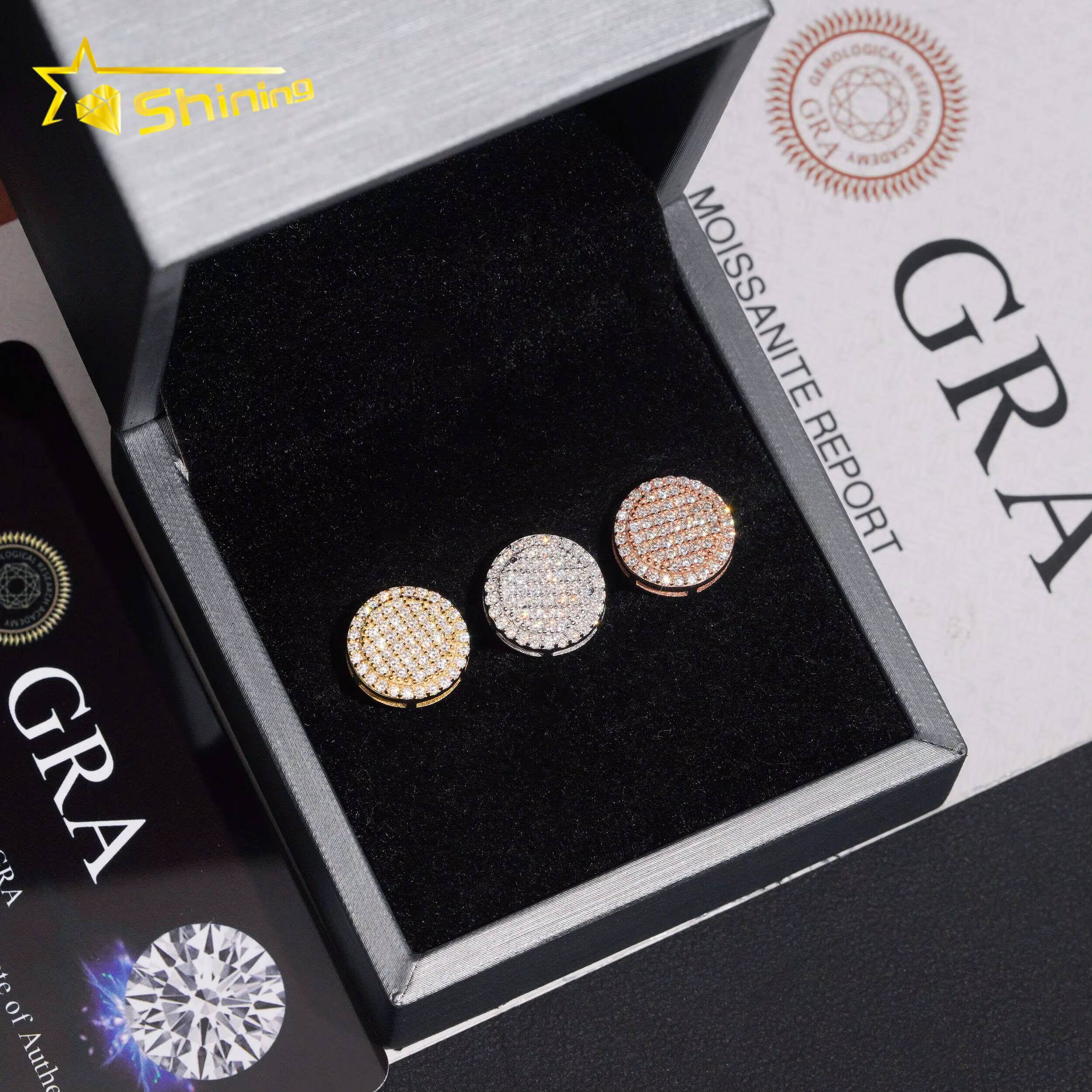 Pass Diamond Test 12mm Mens Earring Gold Plated 925 Sterling Silver Iced Out VVS Diamond Moissanite Screw Back Stud Earrings