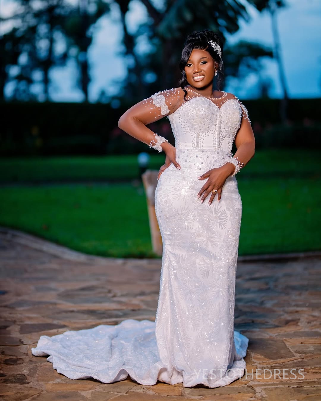 2025 Plus Size Mermaid Wedding Dress For Bride Bridal Gowns Long Sleeves Sheer Neck Long Sleeves Beaded Lace Tiered Tulle Wedding Gowns For African Bl