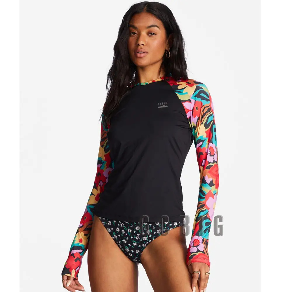 Womens long sleeved surfing Rush protective summer suit Tshirt swimsuit beach top Uv swimming diving 250313