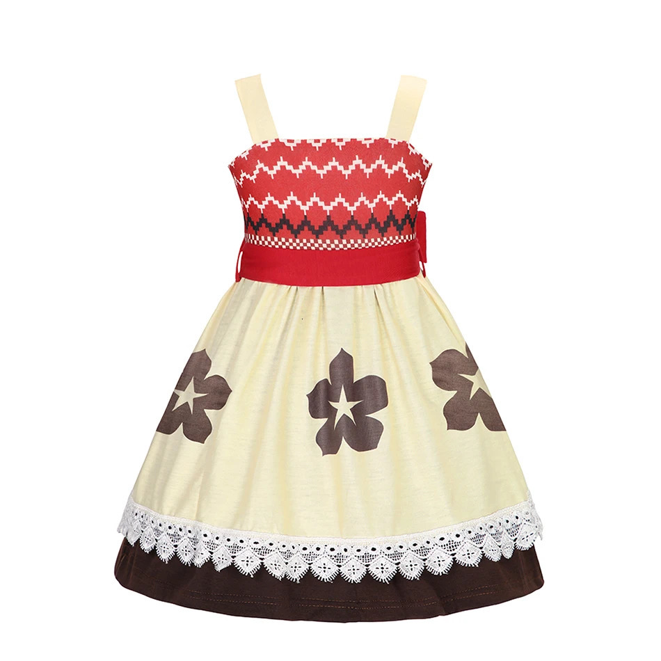 2-10y Child Girl Dress Summer Princess Moana Full Printing Sleeveless Dress Casual Children Clothing with Necklace Daily Outifit 250407