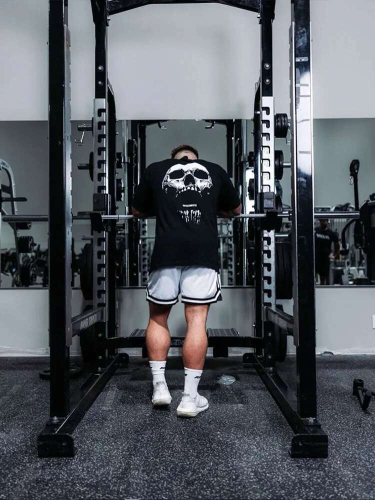 New Gym Fiess T-Shirt Loose Oversized Cotton Men Short Sleeves Bodybuilding Sports Tees Summer Training Workout Jogging Tops