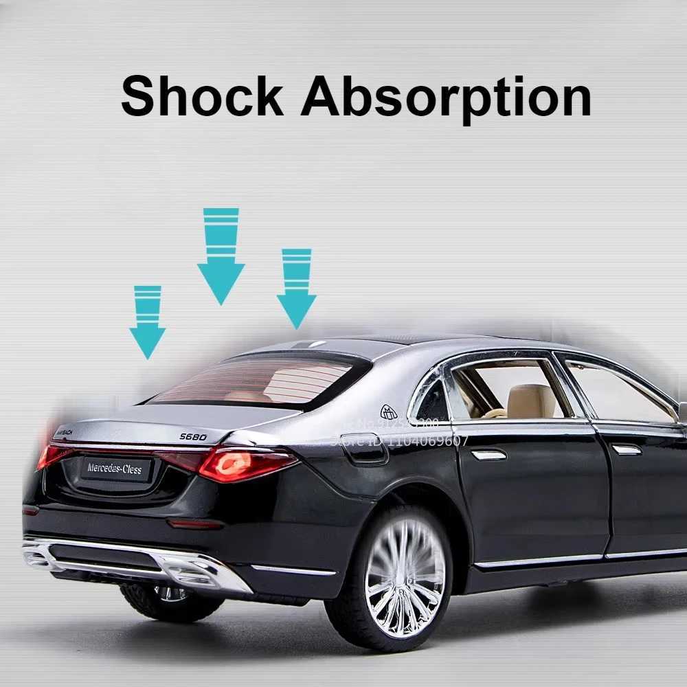1 24 Maybach S680 Car Model Toy Door Open Sound Light Pull Back Die Cast Metal Shock Absorber Model Boy Series GiftXJ250407