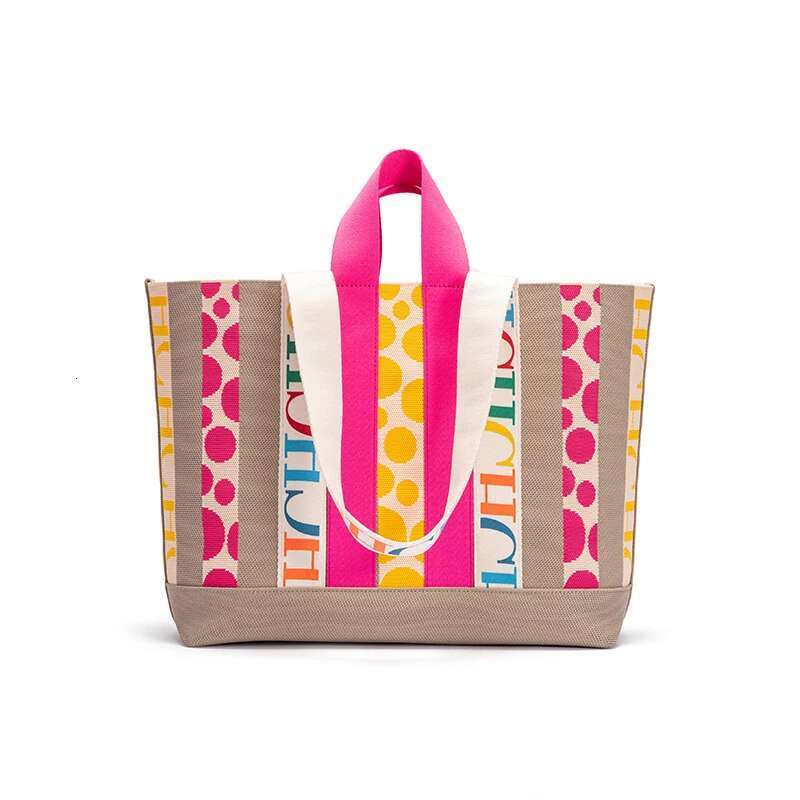 Multi-Colour Design Weaving Craft Ladies Handbag Stripe Decoration Daily Large Capacity Shopping Bag Classic Retro