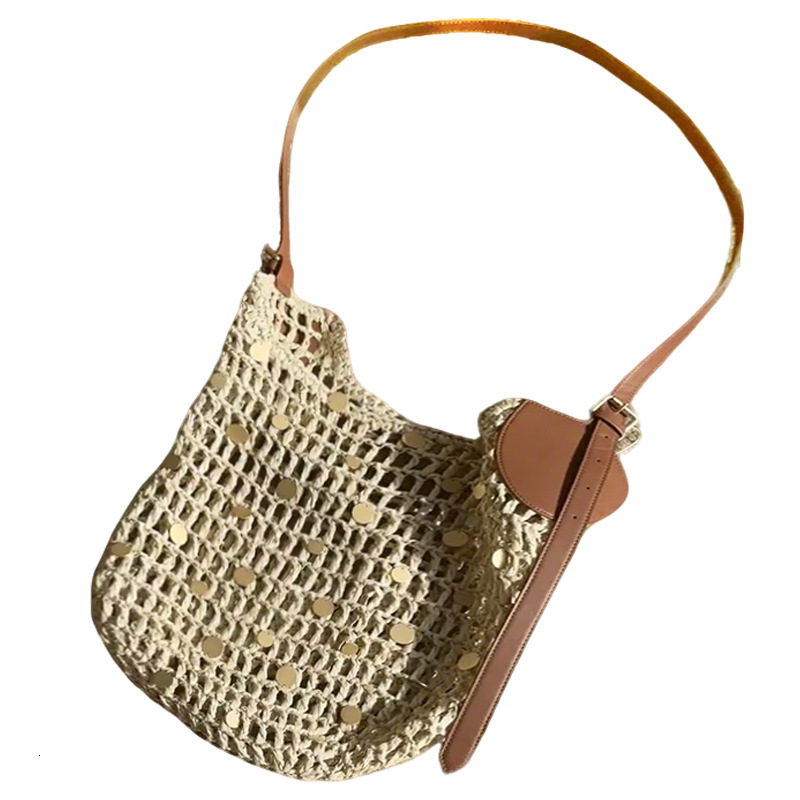 2025 Single Shoulder Hollow Cotton Thread New Cover, Grass Woven Bag, Vacation Style Beach Colorful Ball Bag