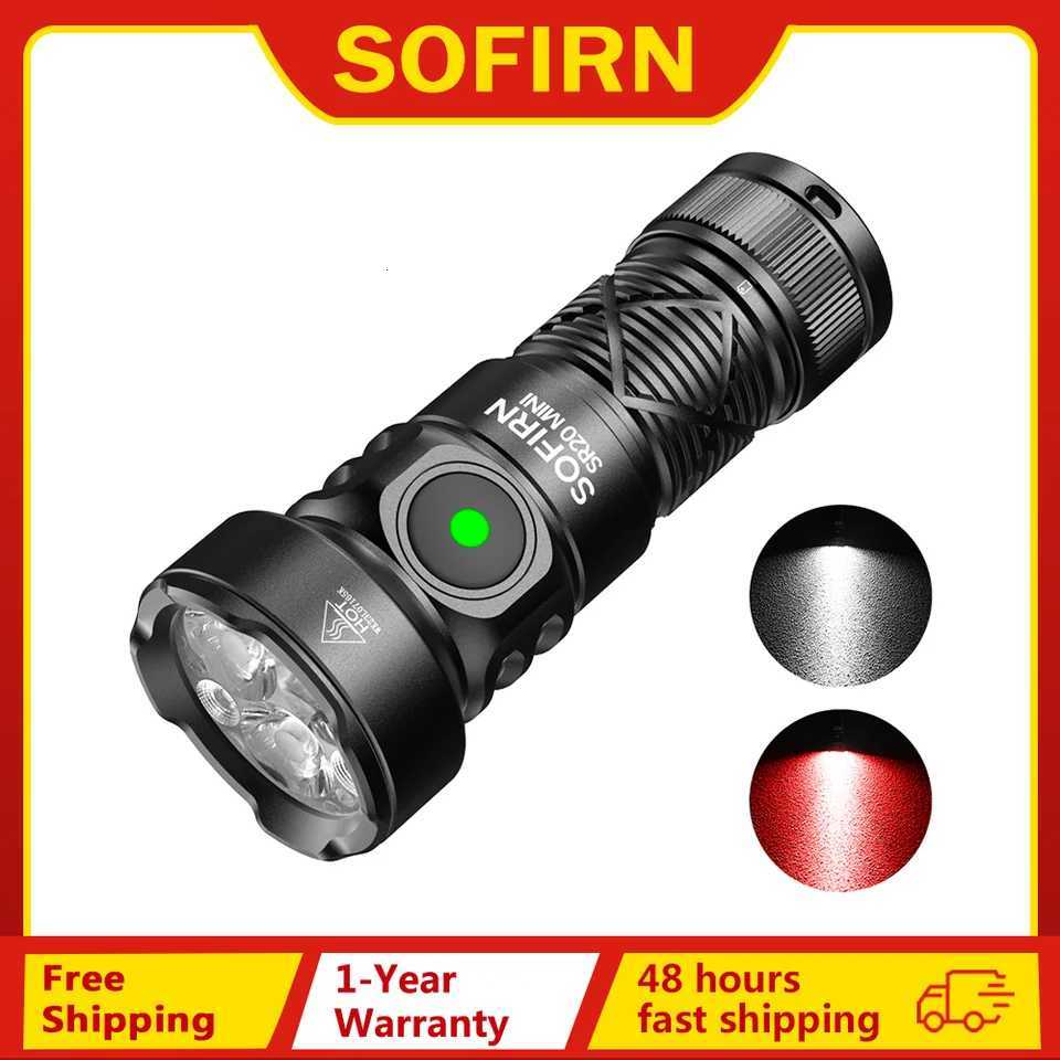 Sofirn SR20 MINI 18350 USB C Rechargeable Flashlight 1200lm Powerful EDC Torch CSP2323 LED Light 5700K White and Red LightW251106