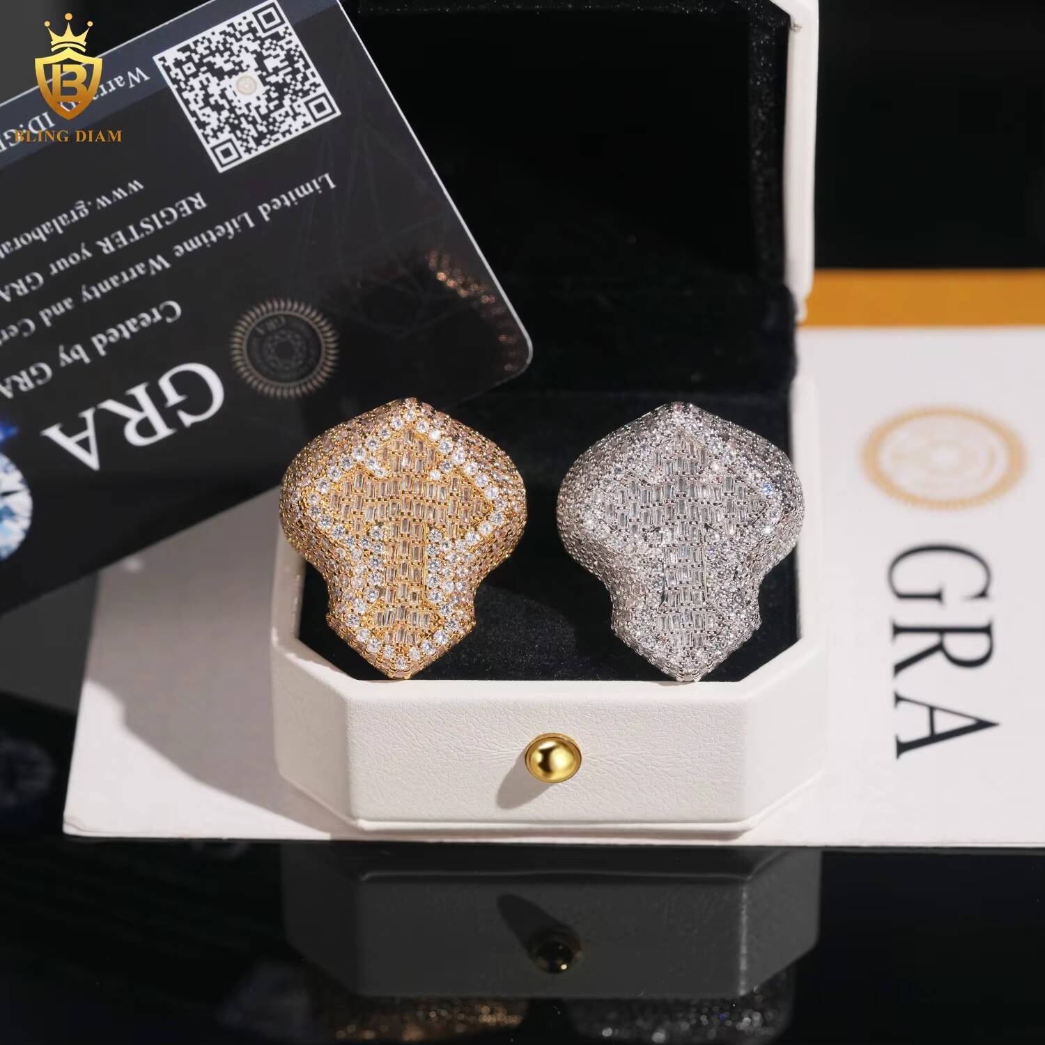 Hot Sale 925 Sterling Silver Moissanite Cross Ring Iced Out Moissanite HipHop Style Jewelry Ring Baguette Pass Diamond Test