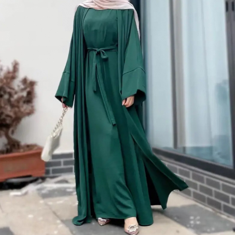 G11241Women's dress 2 piece set with belt Dubai cross-border women's robe two piece set