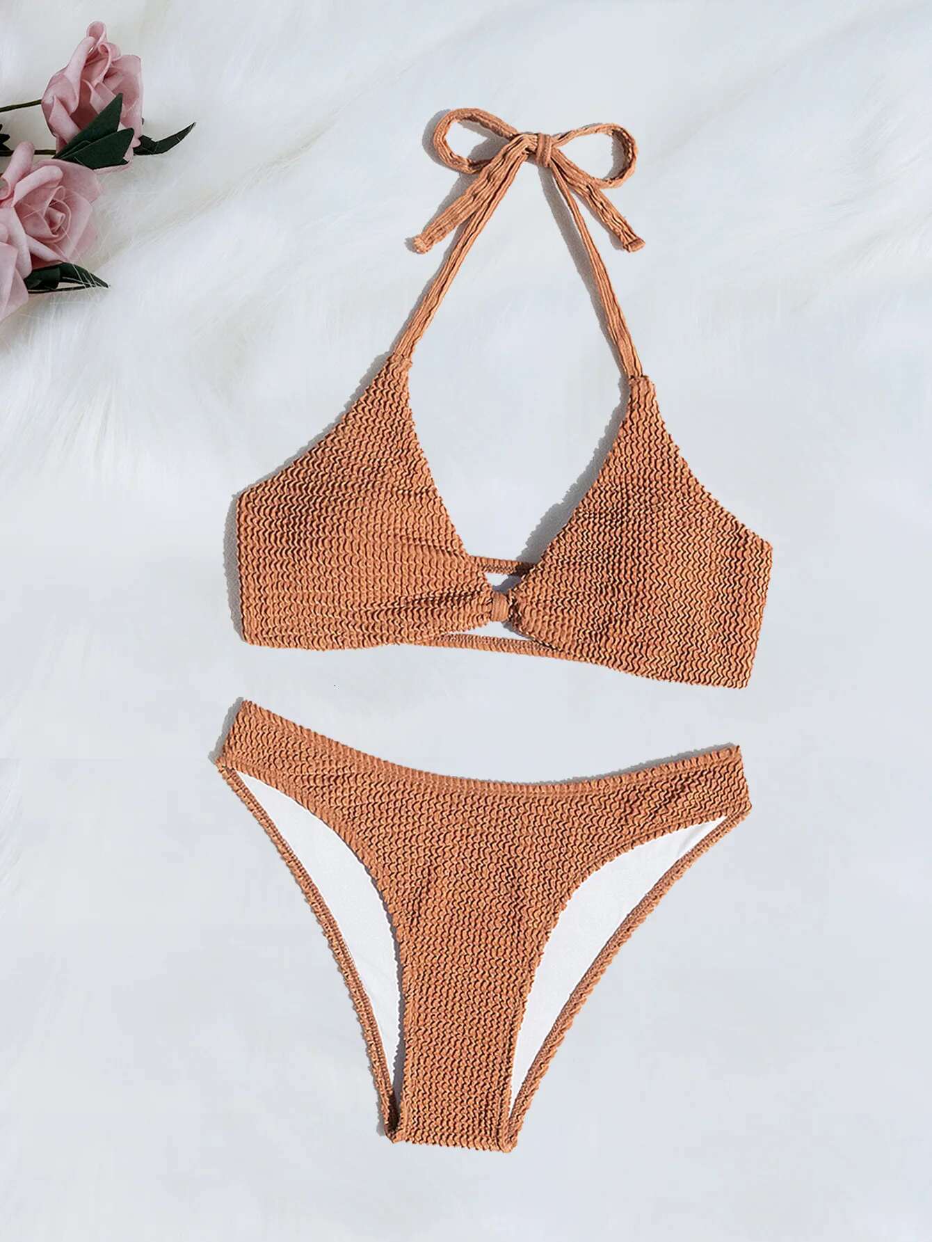 Dongdumaoyi Sexy Brown Bikini Set Women Front Tie Push Up Pleate High Waist Swimsuit Summer Bathing Suit Two Piece Swimwear Biquini