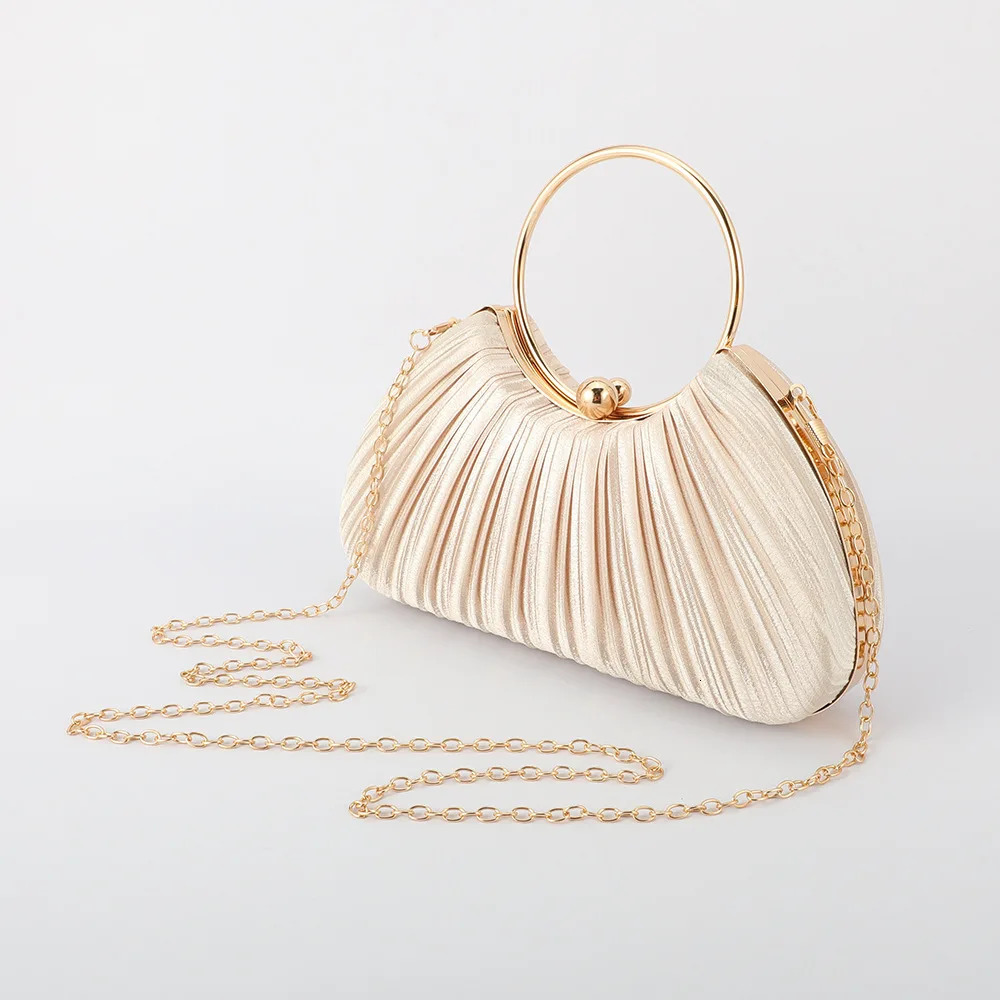 Womens silk satin evening bag womens woven clutch wallet shoulder chain wedding party handbag 250402